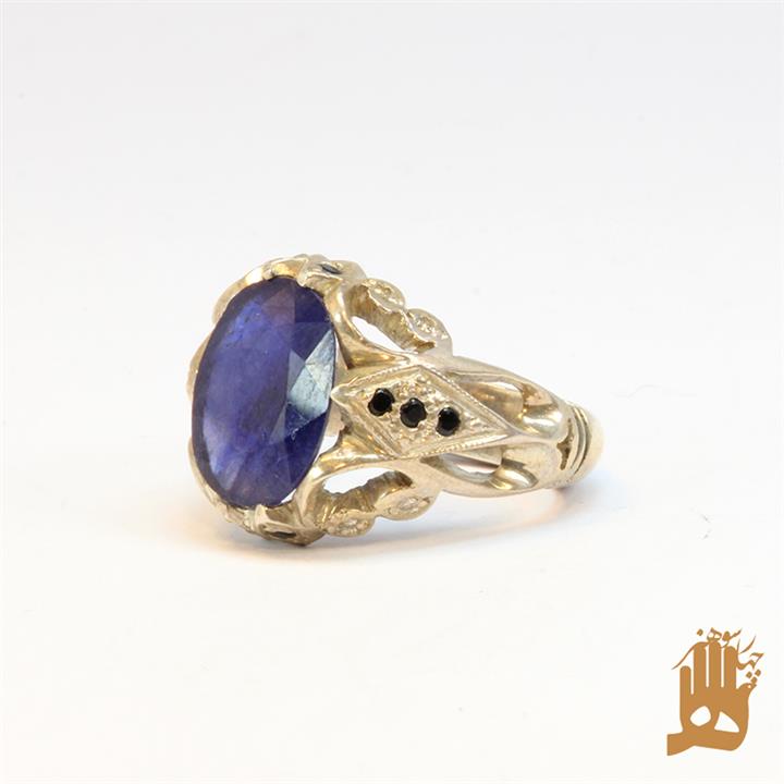 انگشتر فیلی مخراجی نگین یاقوت کبود آفریقایی مردانه کد 378